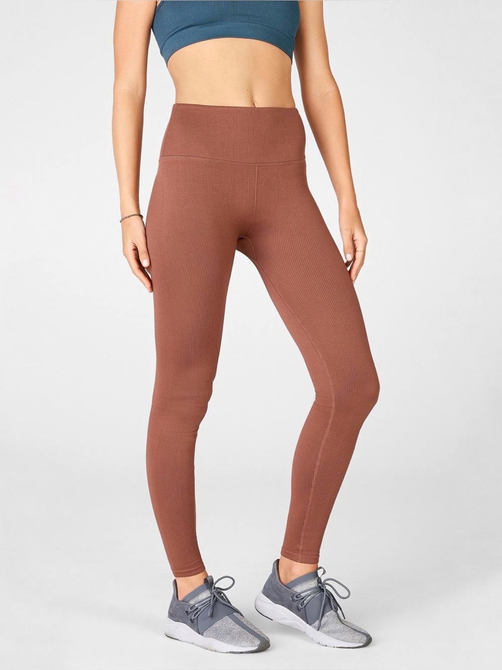 NWT FABLETICS High Waisted Seamless Rib Legging Chestnut Brown Medium Active New